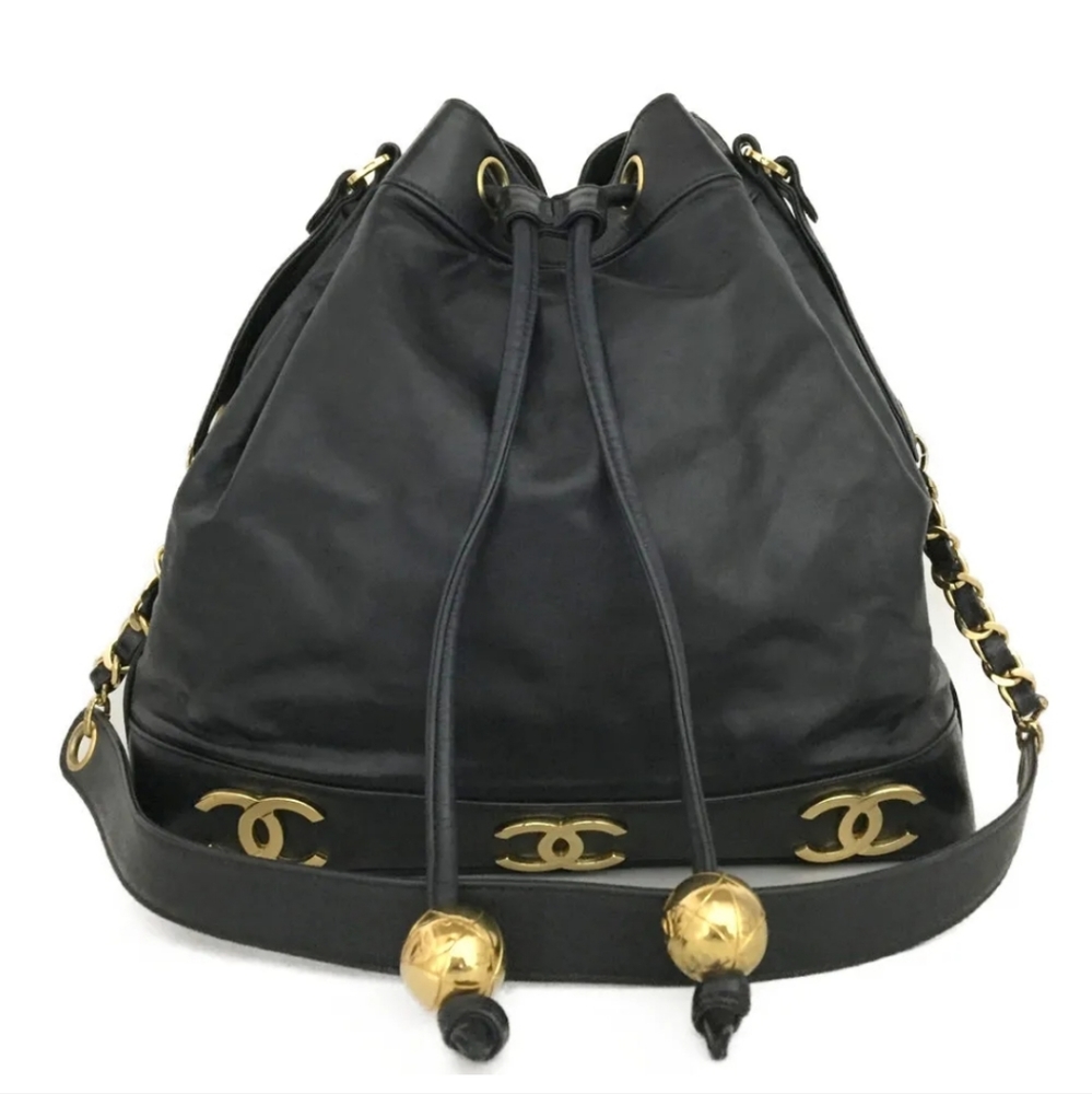 CHANEL Navy blue Triple Coco CC Logo Lambskin Drawstring Shoulder Bag - Picture 1 of 11